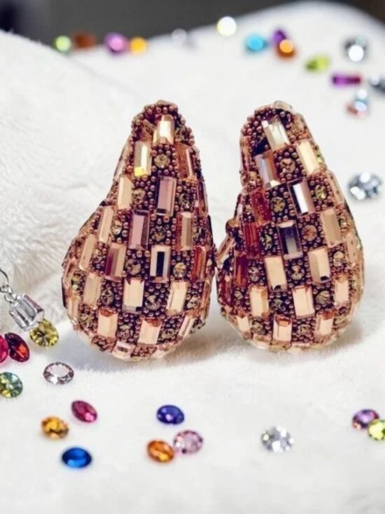 Rose Gold Mosaic-Styled Teardrop Pierced Statement Earrings ✨NWOT✨ - Picture 3 of 5